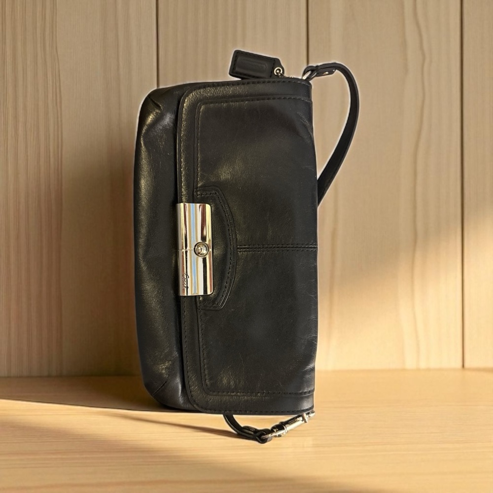 Coach Black Leather Clutch with Silver Accent